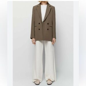 Massimo Dutti Brown Double-Breasted Blazer